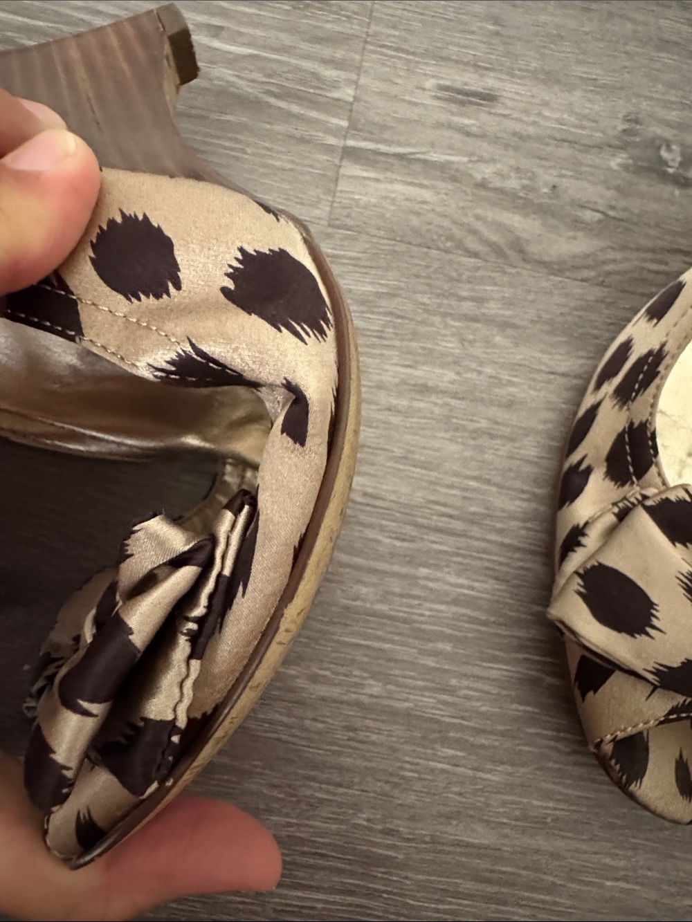 GUESS Leopard-Print Peep-Toe Wedge with Bow - Picture 9 of 9